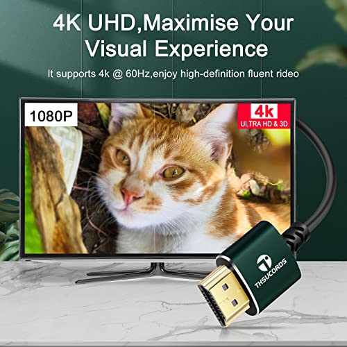Thucords Slim HDMI kabl 2,5ft, ultra mekani i tanki HDMI do HDMI kabel ekstremni fleksibilni i mršavi HDMI žica podržava brzi 4k @ 60Hz 18Gbps 2160p 1080p