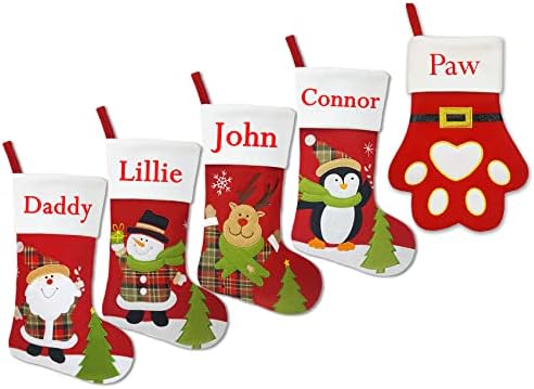 YoubeMagic set od 5, 18 Dia Lijepe personalizirane božićne čarape s imenima veznih materijala,