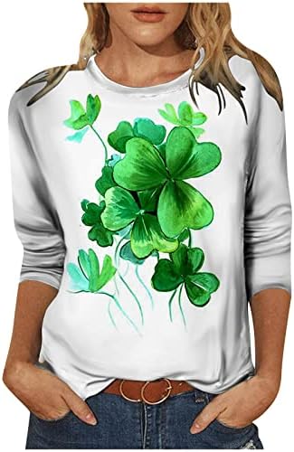 St Patricks Day Duks Ženski Crewneck Labavi Vrhovi Dugi Rukav Clover Leaf Shamrock Tie Dye Pulover Shirt Shirt
