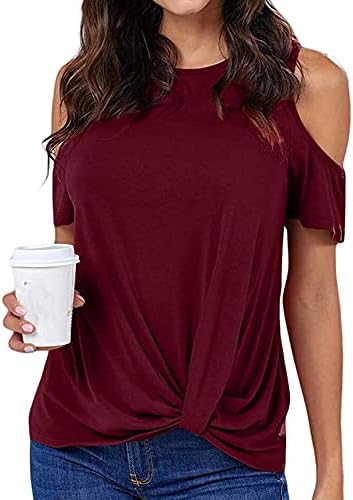 Ženski kratki rukav na vrhu majica hladnog ramena vrhovi za žene O vrat kratkih rukava majica s punim bojama TOWS bluze