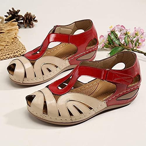 Žene cvjetne klinove - izrađene od pu & gume - sadrži komforni okrugli prste i podesivi zatvarač kuke i petlje - ljetne papuče za plažu za žene otvorene cipele za žene