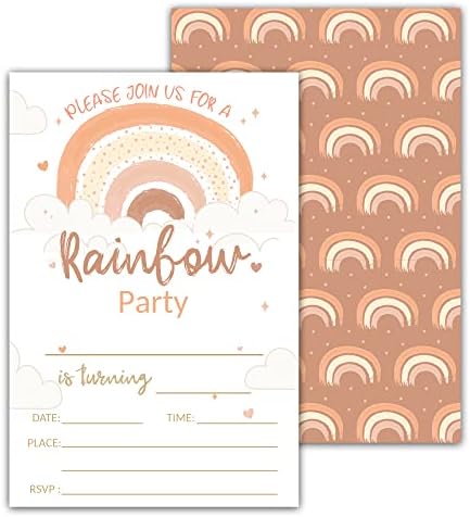 Rainbow rođendanske pozivnice, slatka Boho Rainbow Dečiji poziv za slavljenju stranke, za