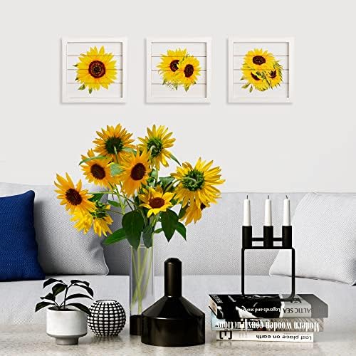 Suncokretov zidni dekor Set 3-rustikalnih štampanih ploča 8x8 inča za dom, kupatilo, kuhinju ili kancelariju-Suncokretovi pokloni za žene Slike cvijeća od drveta dizajn tema ukrasi za čišćenje sunce cvijeće za uljepšavanje svakog prostora