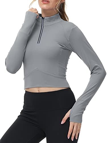 Cakulo ženski atletski izvor pulover Slim Fit dugih rukava Pola zip teniski vješalice majice male