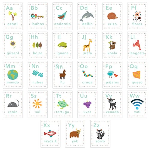 Zidne kartice španske abecede 5x7, naš svijet, tema na prirodi, dječje zidne umjetnosti, vrtić, dječji dekor, rodno neutralni dekor