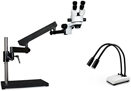 Vision Scientific VS-9E-IHL20 Dvogledni zum Stereo mikroskop, okular 10x WF, zum 0,7 X—4,5 X, raspon uvećanja 7X—45x, zglobni stub za ruke sa postoljem, LED Gooseneck Dvostruko svjetlo