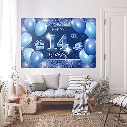 Sretan 14. rođendan pozadina Banner dekor plava tačka Glitter Sparkle 14 godina Rođendanska zabava Tema dekoracije