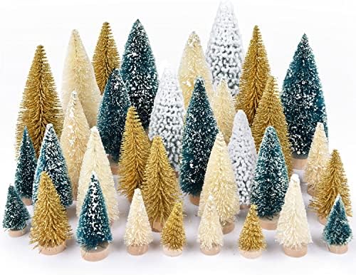 Povratak 33pcs Umjetna mini božića, mini borov drveće Sisal drveće sa drvenim bocama od boce za božićne stol za zimski obrtni obrtni obrt