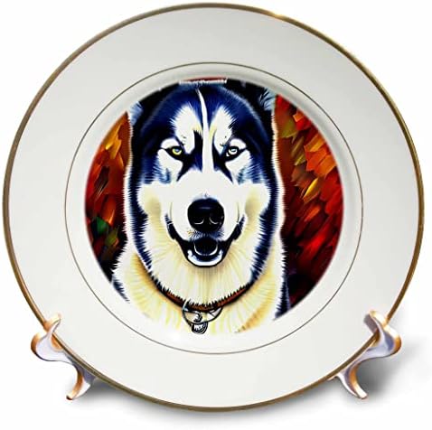3Droza modernog sibirskog pseća portreta. Tamno crvena pozadina digitalna umjetnost - ploče