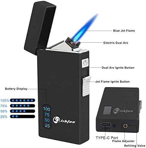 TISFA električni luk lakši punjenje butane baklja 2 inčana otporna na vetar PLASMA upaljač sa LED ekranom napajanje USB punjivim upaljačem