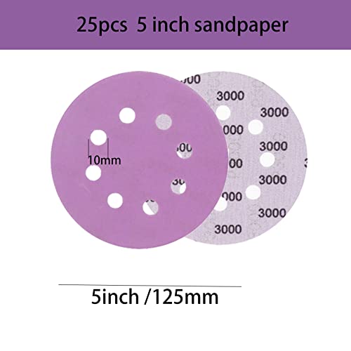 25pcs brusni papir 8 rupa 5-inčni brusni diskovi sruši 2500-10000 vlažni suhi brusni papir sa