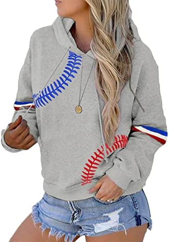 Dukseri za bejzbol za žene dugih rukava sa džepom Casual pulover vrhovi za bejzbol mamine majice
