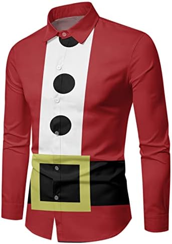 Xxbr božićni gumb dolje majice za muške plus veličina dugih rukava s dugim rukavima Xmas Santa Claus kostimi dizajnerskih majica