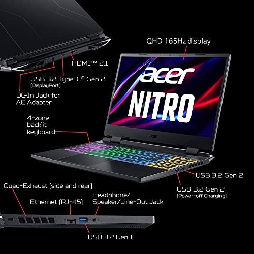Acer Nitro 5 AN515-46-R0EQ Gaming Laptop | AMD Ryzen 7 6800H osmojezgarni CPU | NVIDIA GeForce RTX 3070 ti laptop GPU / 15.6 & # 34; QHD FreeSync 165Hz IPS | 32GB DDR5 | 1TB Gen 4 SSD / Wi-Fi 6E / RGB pozadinskim osvjetljenjem
