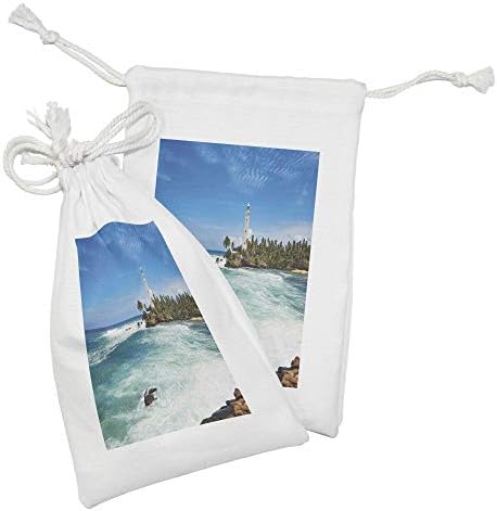 AMBESONNE Svjetionik Tkanina za tkaninu 2, tropsko otok Palm Drveće stijene valovito obale na plaži Ocean,
