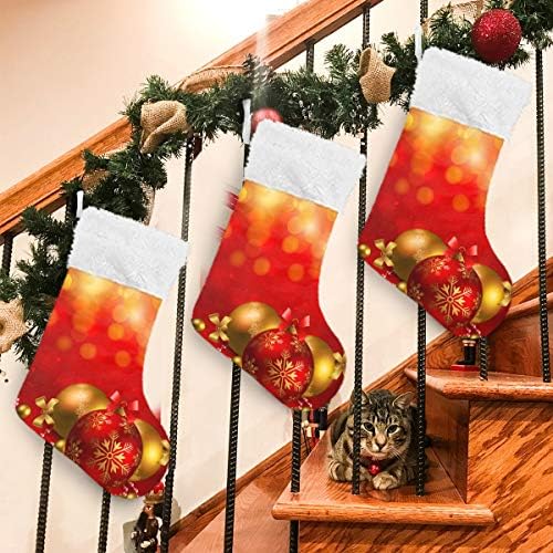 Alaza Božićne čarape Crvene božićne kuglice Classic Personalizirani veliki ukrasi za čarape za obiteljski odmor sezona Party Decor 1 paket, 17.7 ''
