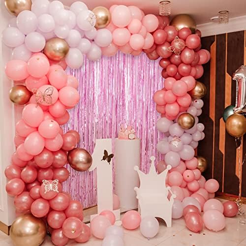 Crosize 2 Pack 3.3 x 9.9 ft roze folija rub pozadina zavjese, Streamer pozadina zavjese, streamers rođendanske zabave dekoracije, šljokice zavjese za zabave, Galentines dekor, Preppy, Photo Booth