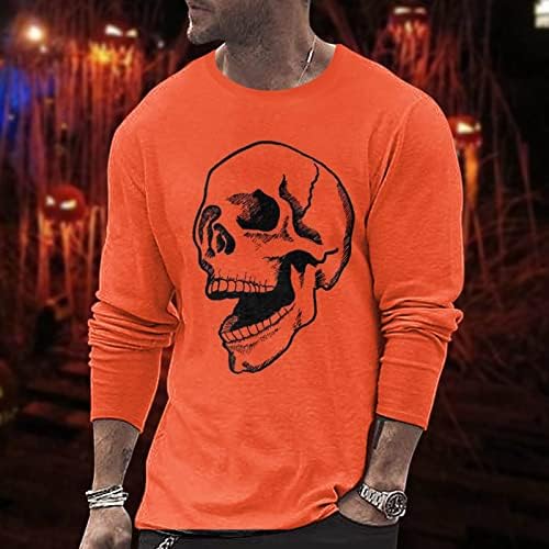 XXBR Halloween Muške majice, Fall Crew Crt Crew Funny Ghost skelet od tiskanih dugih rukava Party Casure Tees