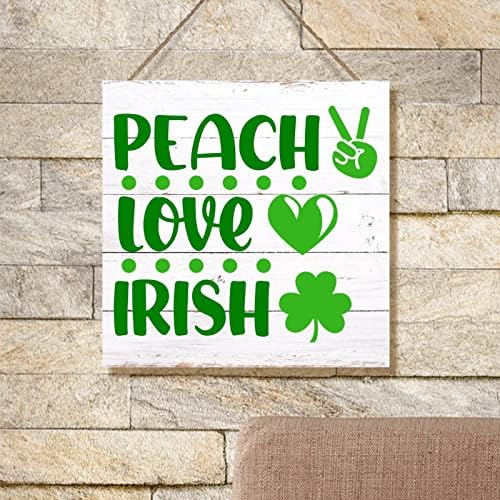 Drvena zidna umjetnost Plake Breskva Love Irish Sign Clover St Patrick Quotes Drvena vrata Viseće znakove Lucky Wovers Funny St Patrick's Day Viseća Sigurna potpora Kuhinja Veš za vešanje Zidni dekor 8x8in