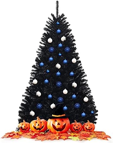ZlxDP 6ft šarke umjetno veštačko halloween božićno drvce, cijelo drvo sa metalnim postoljem crno