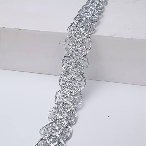 Srebrna čipka od trake 18 metara Srebrna Gimp pletenica Pletač plemene obloge srebrne metalne ivice za šivanje,