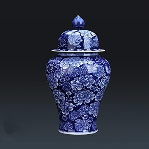 Rangler Tradicionalna kineska keramička plava i bijela porculanska vaza cvjetni dizajn đumbir jar sa poklopcem za kućni dekor, ukrasni hram jar