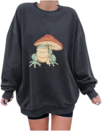 Akklian Womens Girls Grafički duksevi Pulover žaba gljiva prevelika batwing dugih rukava Crewneck Y2K dukseva odjeća