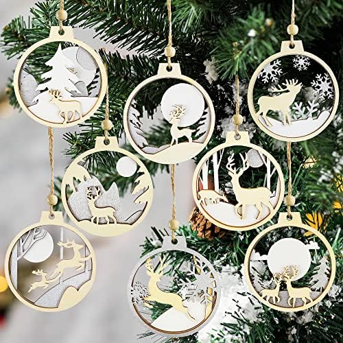 Joiedomi 16 kom Božić drveni ukrasi sob rezbareni drveni viseći ukrasi za jelku, Holiday Indoor Home Decoration, Božić Tree Ornamenti