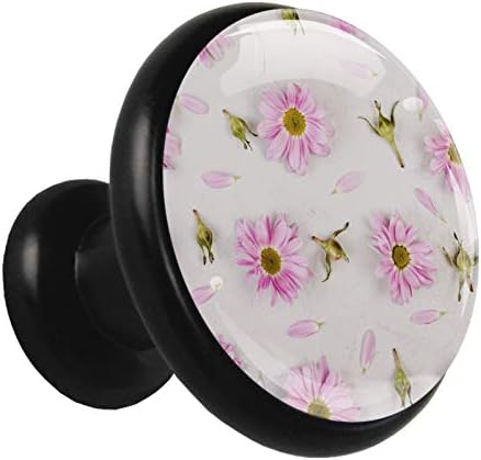 Lagerery metalna dugmad za fioke Pink Daisy mat crna dugmad moderna dugmad za vrata ormarića 4 kom dugmad za namještaj za ormar Ormar Komoda Ormar 1. 26x1. 18x0. 66in