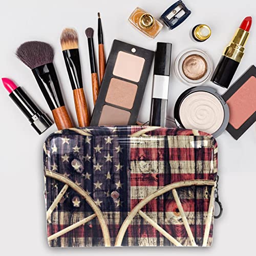 Tbouobt vrećica za šminku patentno torbica Travel Kozmetički organizator za žene i djevojke, berba zastava i kotača