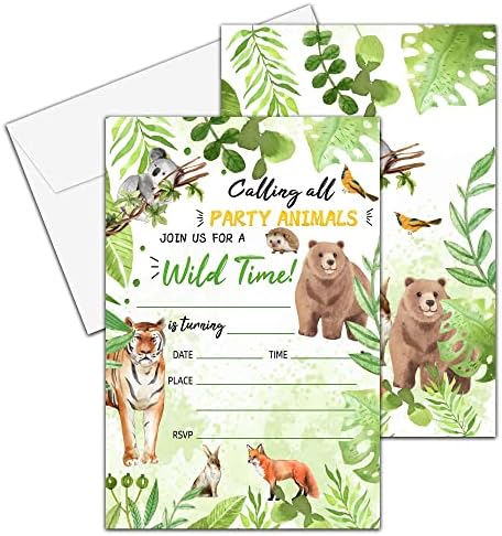 YQV rođendani, 4 x6 safari rođendanski pozivnici sa kovertama za životinje u džungli rođendanski ukrasi za