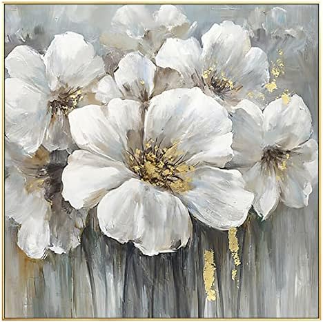 Ručno oslikana Umjetnost teksturirana uljana slika-apstraktni buket bijelog cvijeća kvadratna pozadina