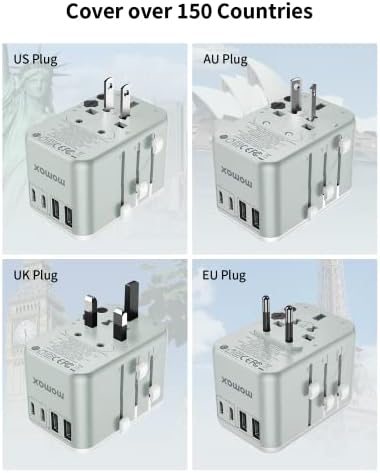 Momax univerzalni putni Adapter, 65W Gan putni Adapter sa UK/EU/AU / US utikačima, 3USB-C PD & 2USB-a