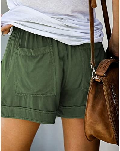 Yeyamei biciklističke gaćice za žene, ženske ležerne pamučne kratke hlače za crtanje udobnih elastičnih šarkica elastičnih struka povlačenje s džepovima