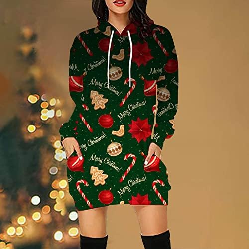 Ženske Hoodies haljine Božić 3D štampani kapa okovratnik Mini haljina labave Casual duge rukave pulover sarafan