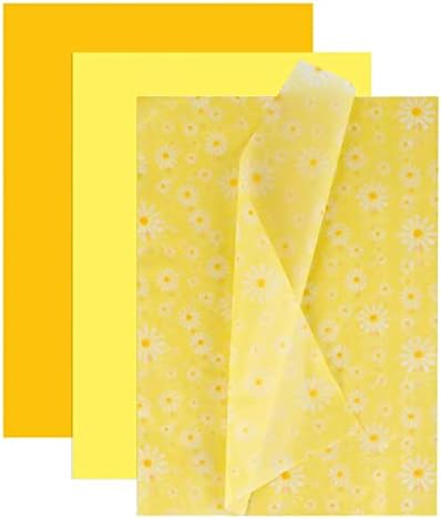 60 listova žuta tratinčica cvjetni print papirnati papir za poklon kese umotavanje maramice cvijet za umotavanje poklona maramica za rođendan Baby Shower Party Favor Decor Craft poklon torba za pakovanje kutija, 13,8 x 19,7