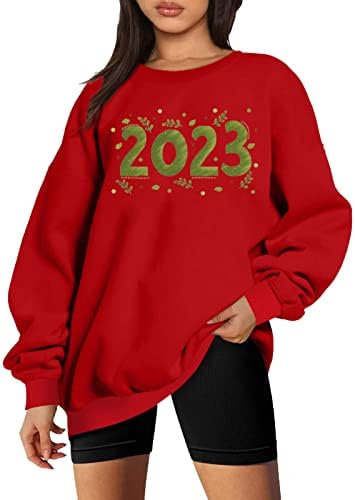Green 2023 Grafički duks za žene za žene prevelike pulover Novogodišnji praznični slon za čahure Crewneck