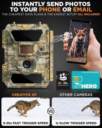 Kreativna XP staza za staze - Vanjski 1080p HD Game Camera W / Noćni vid - Motion Aktivirane, vodootporne tračne kamere za jelena, divljinu, lov i sigurnost W / SD & 4G SIM kartica