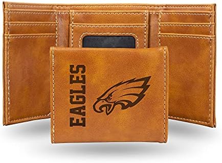 NFL Philadelphia Eagles muški Trifold Brown novčanik - Premium laserski ugravirani NFL tim Logo na veganskoj / lažnoj koži - minimalistički dizajn uključuje ID prozor i držač kreditne kartice - idealan muški poklon