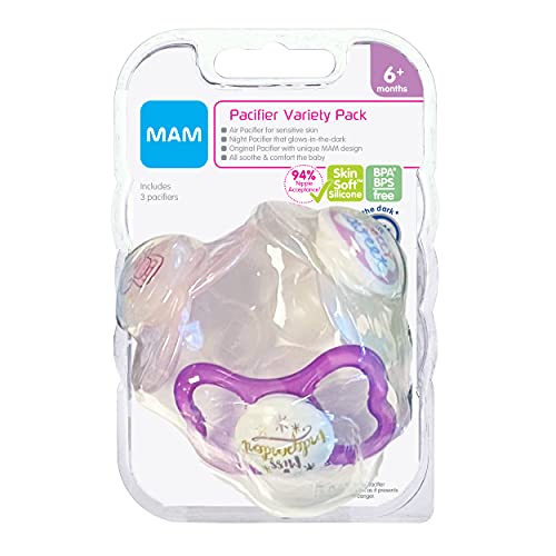 MAM Variety packa, uključuje 3 vrste cucla, oblik bradavica pomaže u promovisanju zdravog oralnog razvoja, 3 pakovanja, 6-16 mjeseci, djevojčica