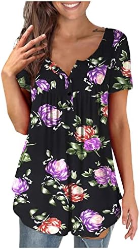 Majica Teen Girls kratki rukav Dubinski V vrat Pamuk cvjetni grafički labavi fit lounge top majica za žene i4