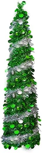 Dekoracije za dan majke, 5ft pop up božićno drvce, umjetna olovka Tinsel drveće za ukrase za kućne dekorativne kuće, zelena / srebrna, wokeise