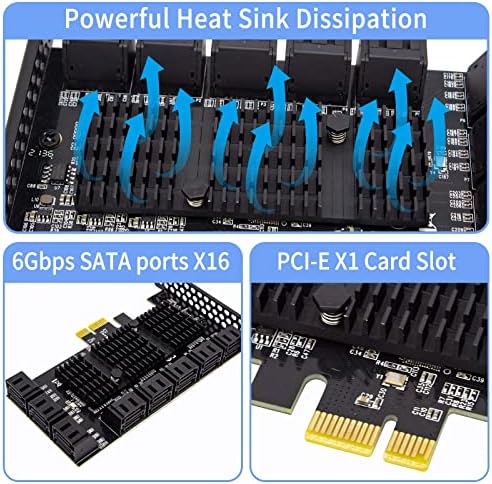 Actimed PCIe SATA kartica 16 sa 16 SATA kabela, 6 GBPS SATA 3.0 Construkter PCI Express Expansion