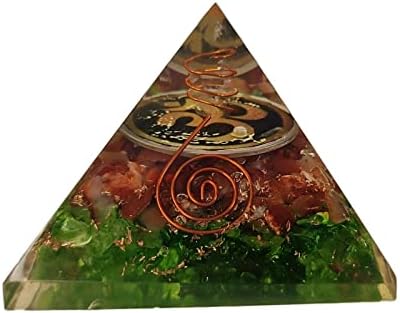 Sharvgun orgonit piramida Crnelian & Peridot Gemstone Cvijet života Orgone piramide Negativna zaštita energije 65-70 mm, ETRA velika piramida sa 4 kristala za ljekovitost, čakra Balansing, Reiki poklon