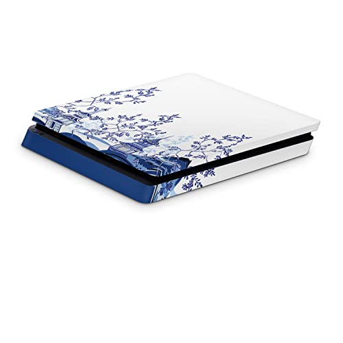 ZOOMHITSKINS PS4 Slim Skin, kompatibilan za Playstation 4 Slim, japanski plavo bijeli pejzaž hram Art, 1 PS4 tanka konzola kože, izdržljiv & Fit, jednostavan za instaliranje, 3m vinil, napravljen u SAD-u