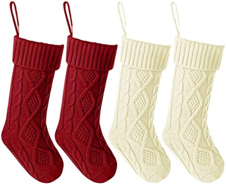 Classic 4 pakovanje pletene božićne čarape pletene ukrase čarape Rustikalna seoska kuća za porodičnu odmor sezona bjelokosti bijeli zeleni božićni ručnici za kuhanje