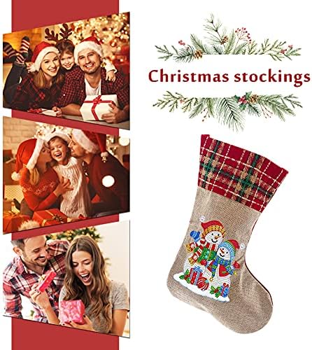 Alloyseed Božić čarapa 5D dijamant slika kompleti za odrasle djecu, snjegović DIY Rhinestone slika božićno drvo ukrasi Božić kamin viseće čarape Candy poklon torba
