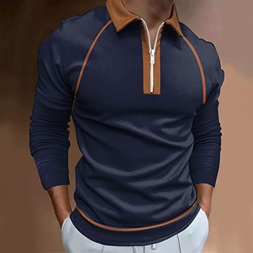 XXBR muške patentne majice, 2022 Nova muška majica Dugi rukav Geometrijski patchwork Golf Tops Jesen Zip izrez Ležerna košulja