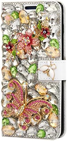 Fairy Art Crystal novčanik slučaj Kompatibilan sa iPhone 14 Pro Max-prilično cvijet leptir-zelena-3d ručno Glitter