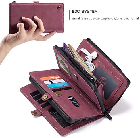 CaseMe iPhone XR torbica za novčanik, izdržljiva ručno rađena PU Koža 2-u-1 odvojiva magnetna preklopna futrola za iPhone Xr novčanik sa 15 držača za kartice torbica sa patentnim zatvaračem za žene muškarce 6,1 inča, Crvena